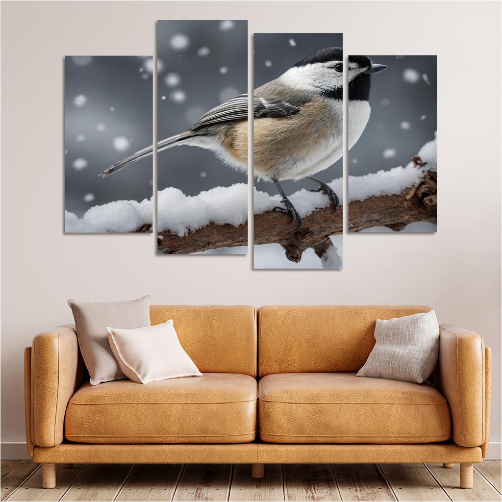 The Elegant Black-capped Chickadee In The Winter Canvas Paintings Frame