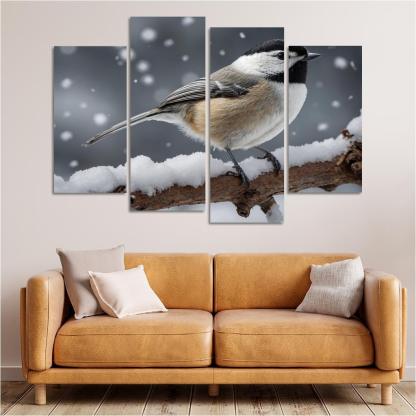 The Elegant Black-capped Chickadee In The Winter Canvas Paintings Frame
