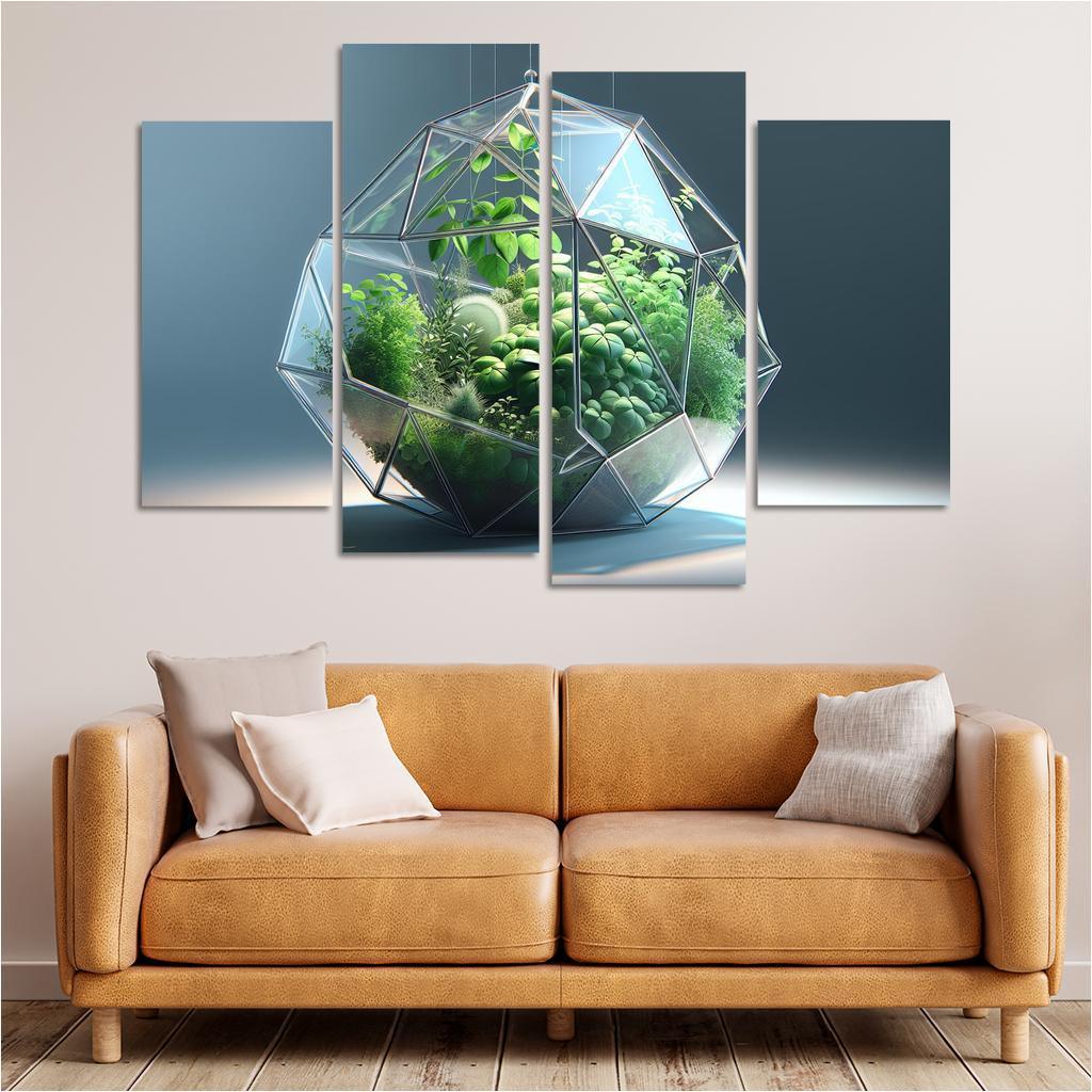 Sculptural Glass Terrarium 4 Piece HD Canvas Wall Art-Original Frame