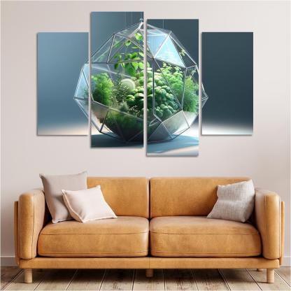 Sculptural Glass Terrarium 4 Piece HD Canvas Wall Art-Original Frame