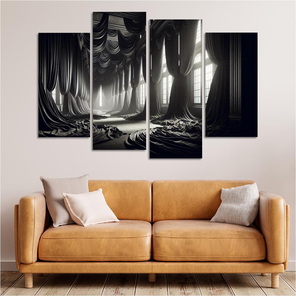 Mournful Elegance The Velvet Drapery 4 Piece HD Canvas Wall Art-Original Frame