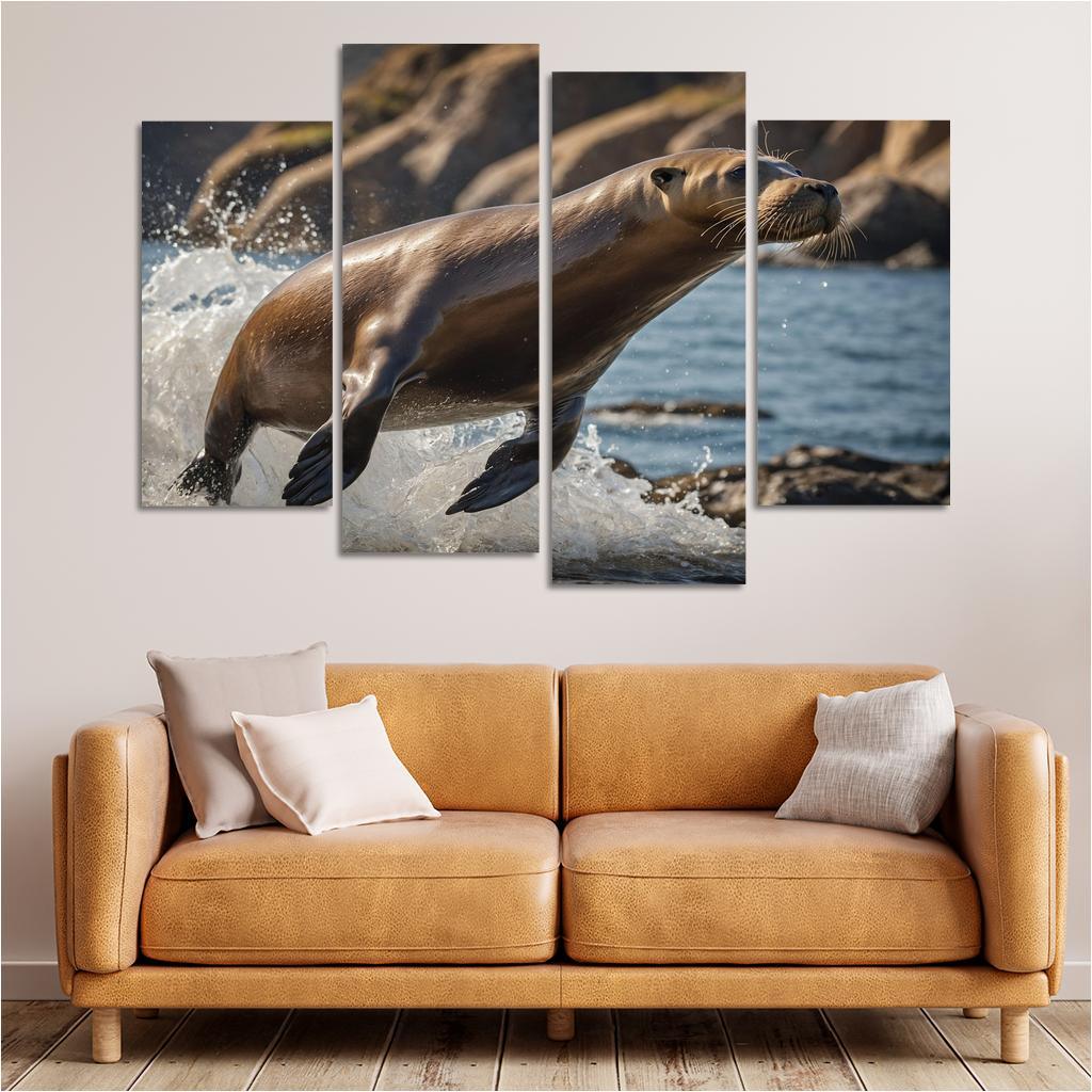 The Playful Sea Lion At A Coastal Colony Framed Paintings