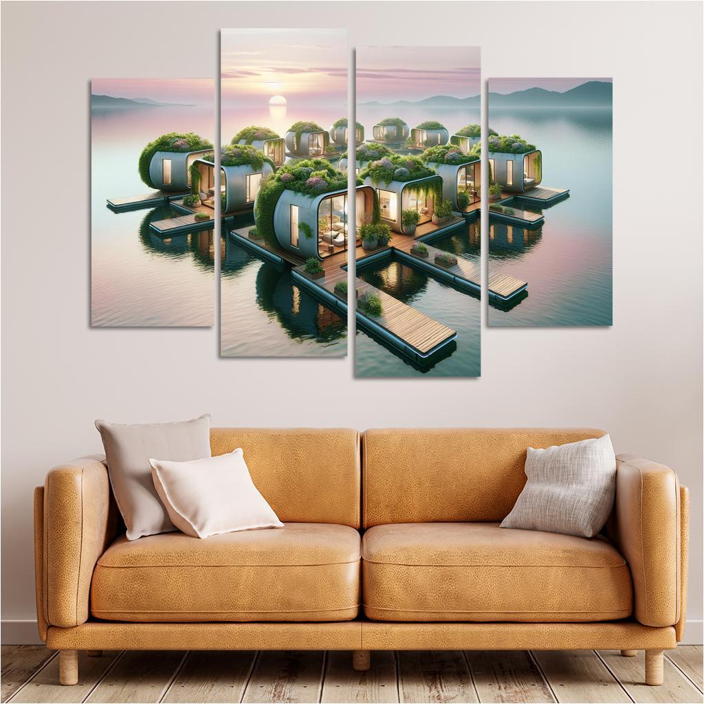 Floating Community Pods 4 Piece HD Canvas Wall Art-Original Frame