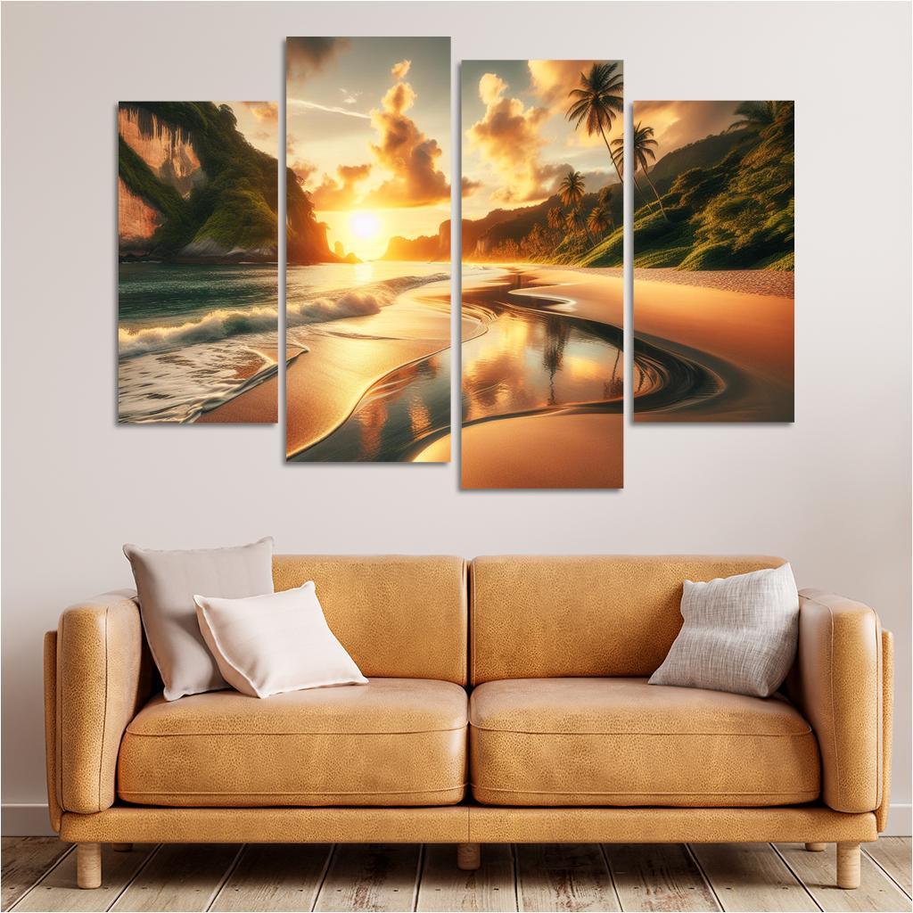 Crescent Moon Beach A Hidden Paradise Modern Paintings Frame