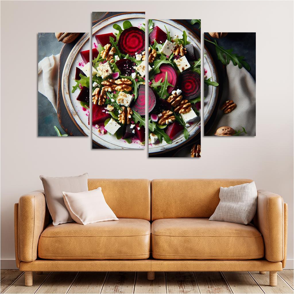 Beetroot and Feta Salad with Walnut Dressing 4 Piece HD Canvas Wall Art-Original Frame