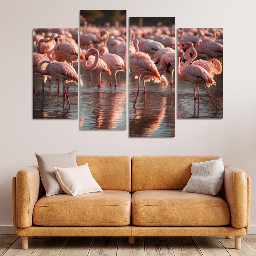 The Graceful Flamingo In Shallow Waters Framed Paintings
