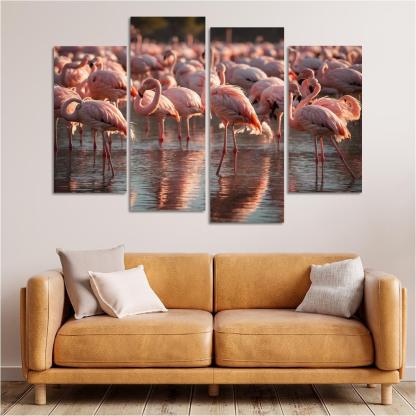 The Graceful Flamingo In Shallow Waters Framed Paintings