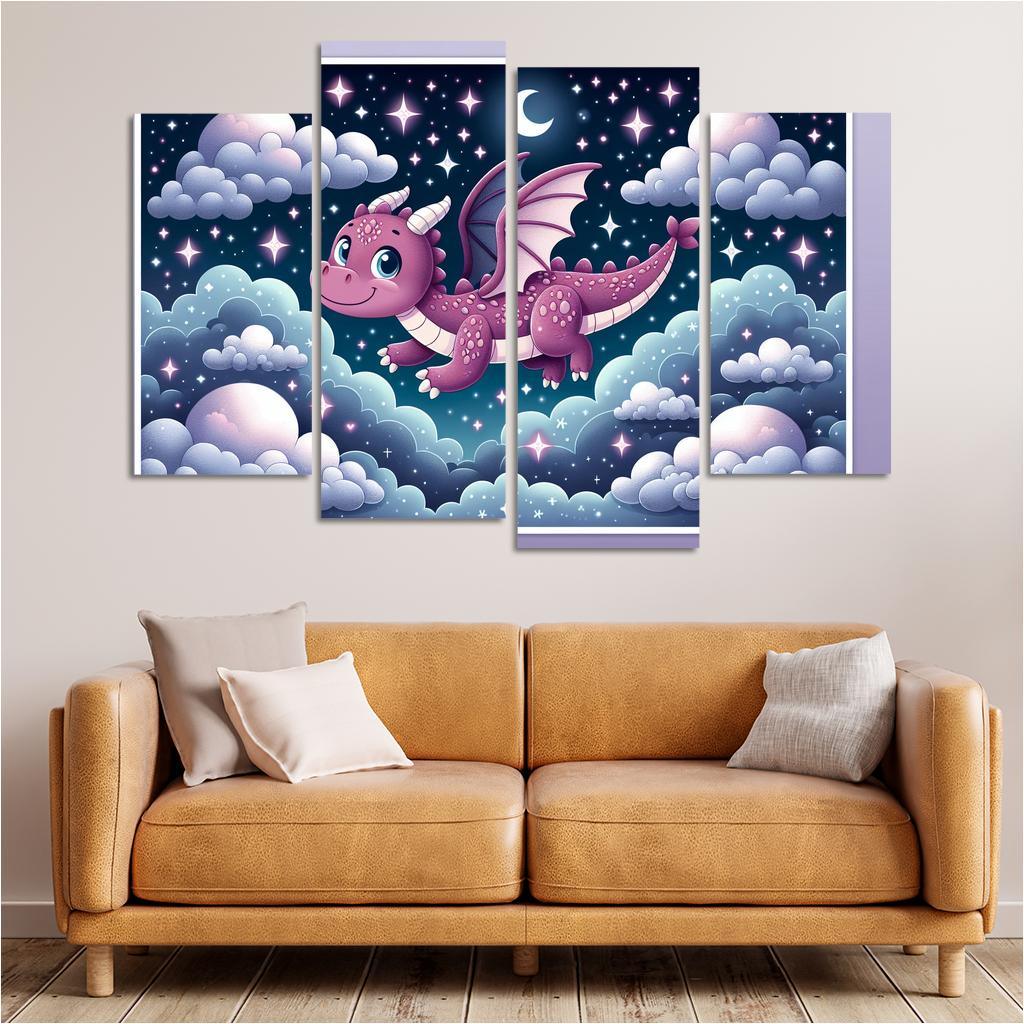 Dreamy Dragon 4 Piece HD Canvas Wall Art-Original Frame