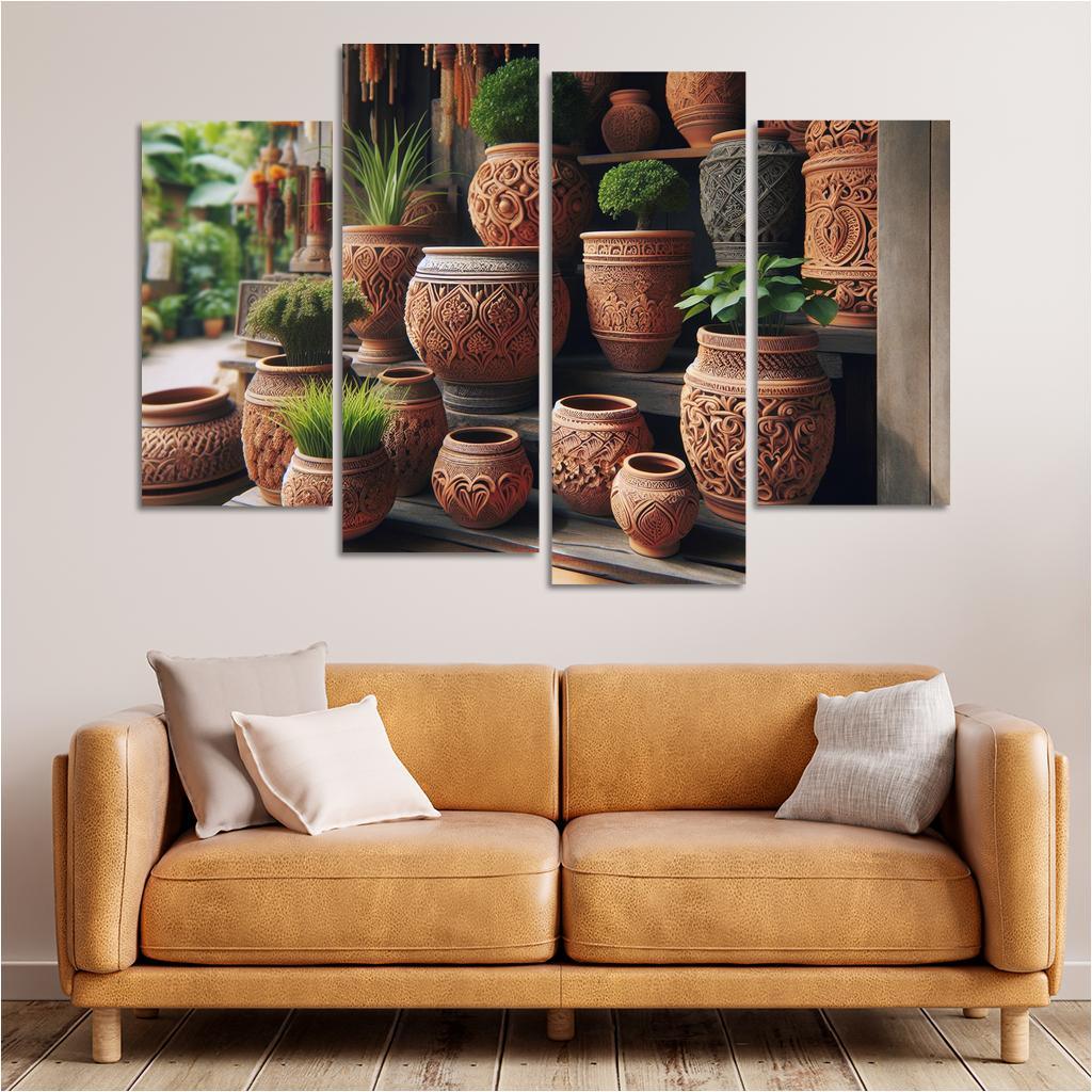 Handcrafted Terracotta Planters 4 Piece HD Canvas Wall Art-Original Frame
