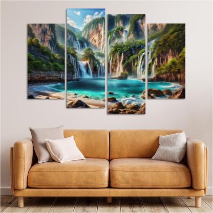 Cascading Waters Beach With Waterfalls Custom Paintings Frame