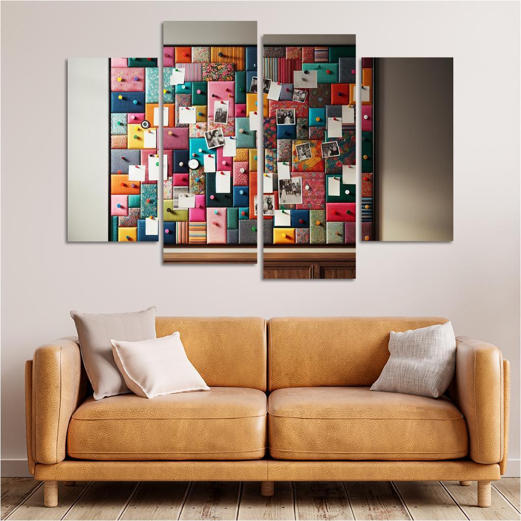 Fabric-Covered Cork Bulletin Board 4 Piece HD Canvas Wall Art-Original Frame