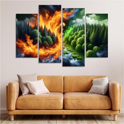 Flames of Awareness The Reality of Wildfires 4 Piece HD Canvas Wall Art-Original Frame
