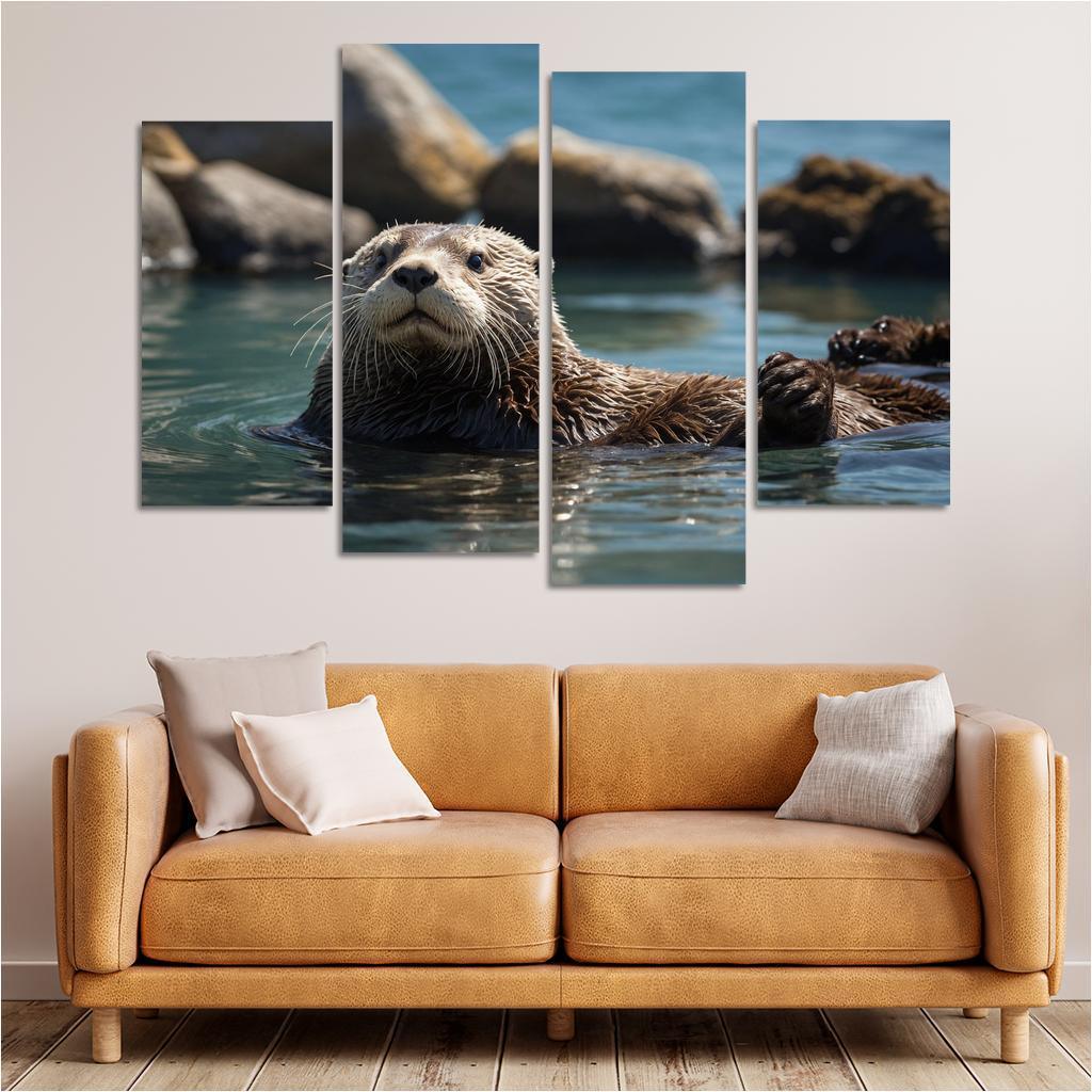 The Playful Sea Otter In Coastal Waters Canvas Paintings Frame