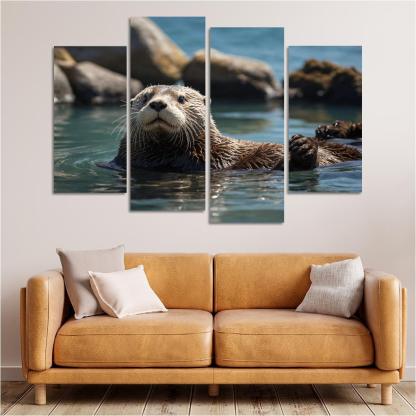 The Playful Sea Otter In Coastal Waters Canvas Paintings Frame