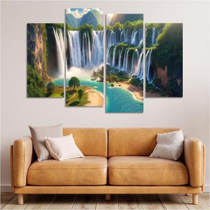 Hidden Falls Beach Waterfall Oasis Abstract Paintings Frame