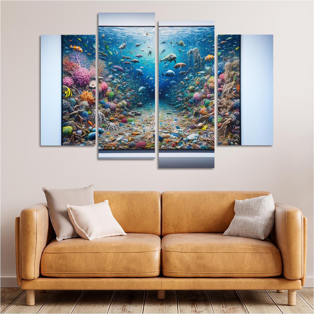 Beneath the Surface Ocean Conservation Awareness 4 Piece HD Canvas Wall Art-Original Frame