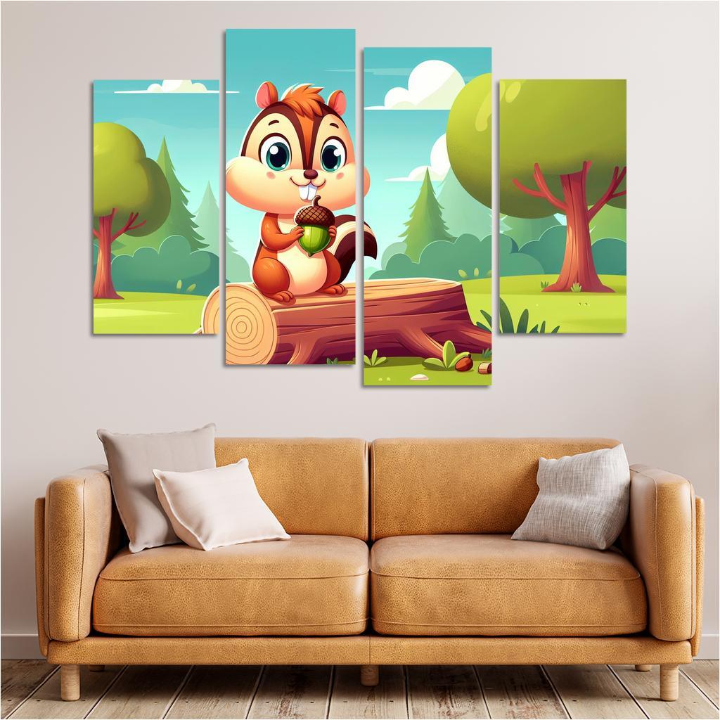 Cheeky Chipmunk 4 Piece HD Canvas Wall Art-Original Frame
