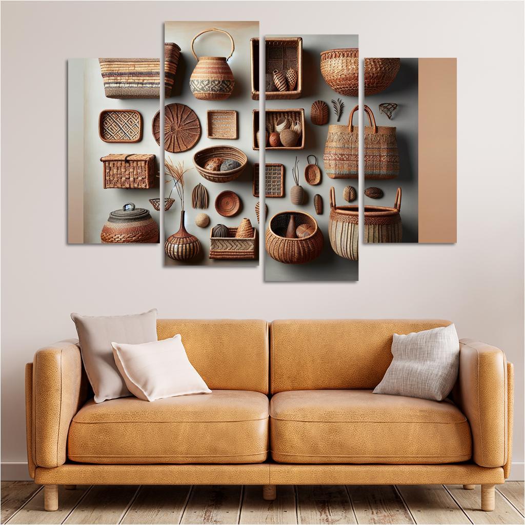 Artisan-Made Woven Baskets 4 Piece HD Canvas Wall Art-Original Frame