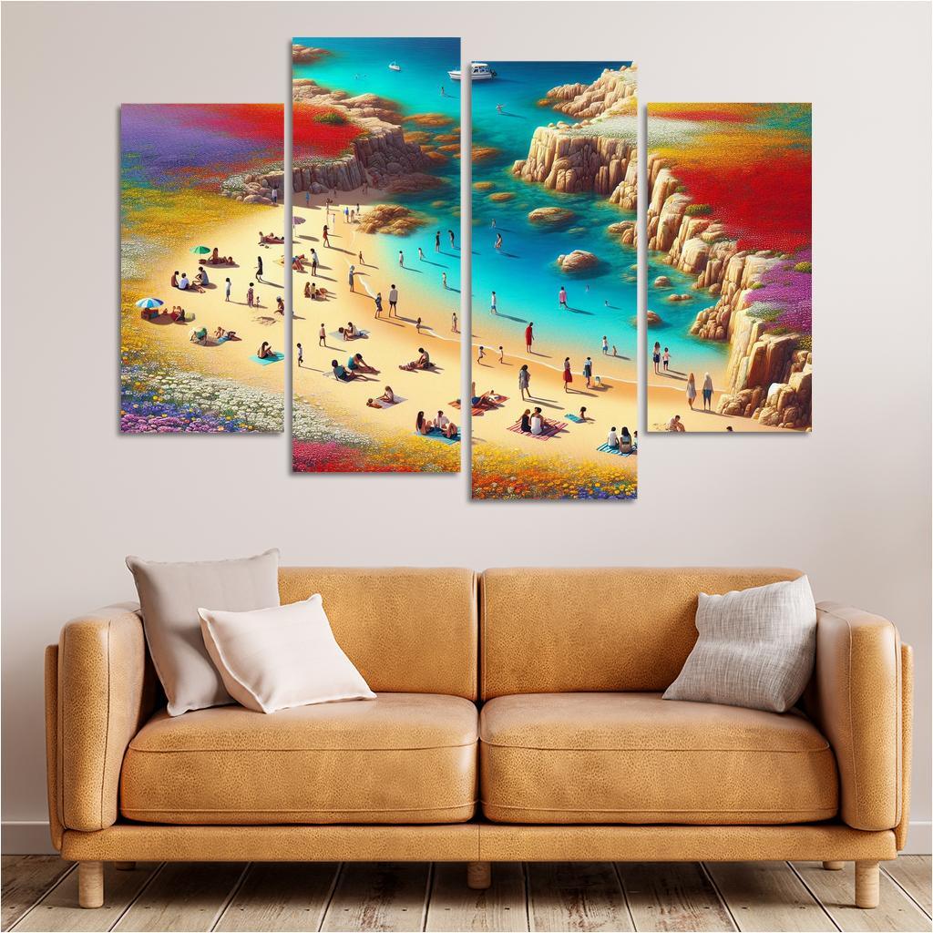 Coastal Wildflower Beach Modern Paintings Frame