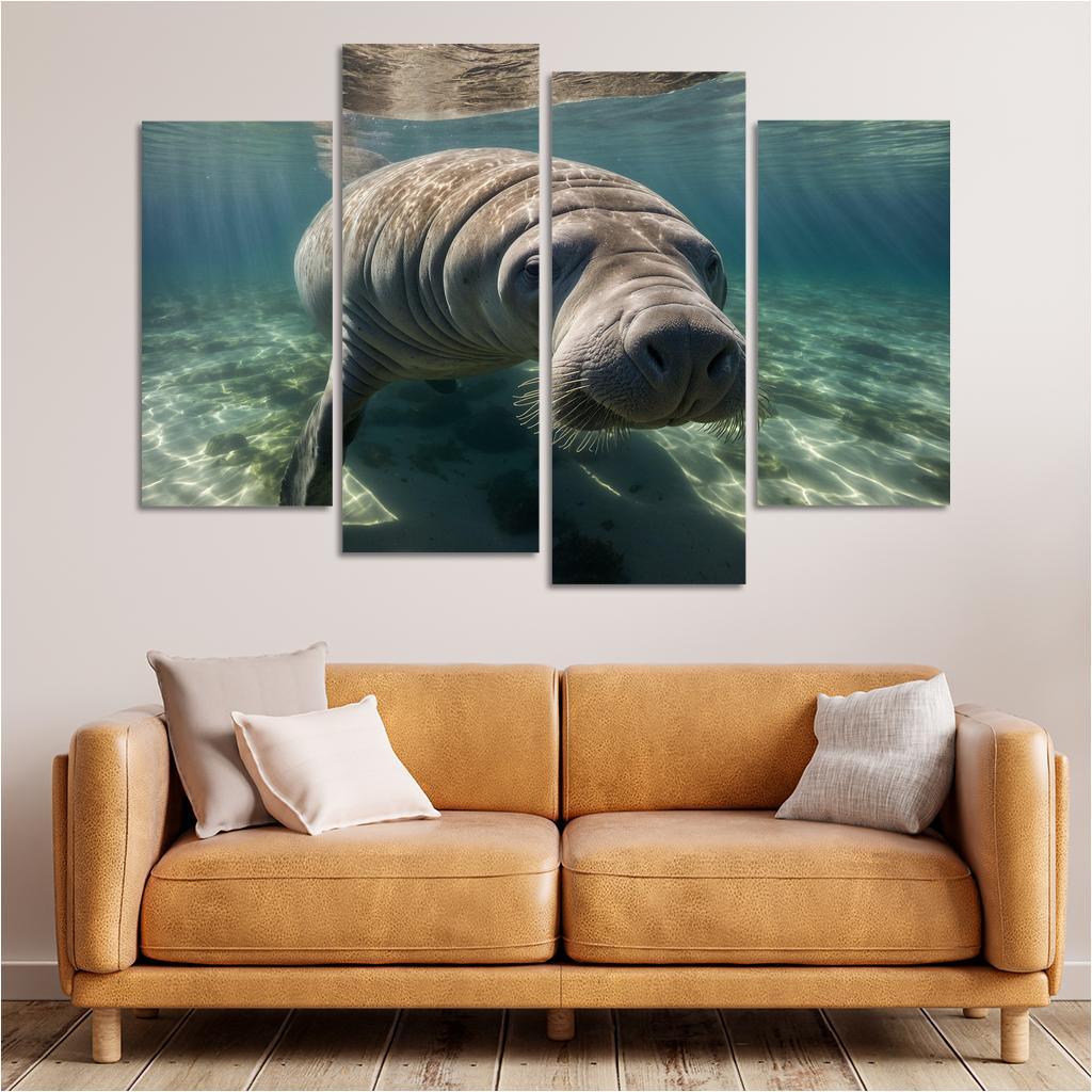 The Gentle Manatee In Calm Waters Framed Paintings