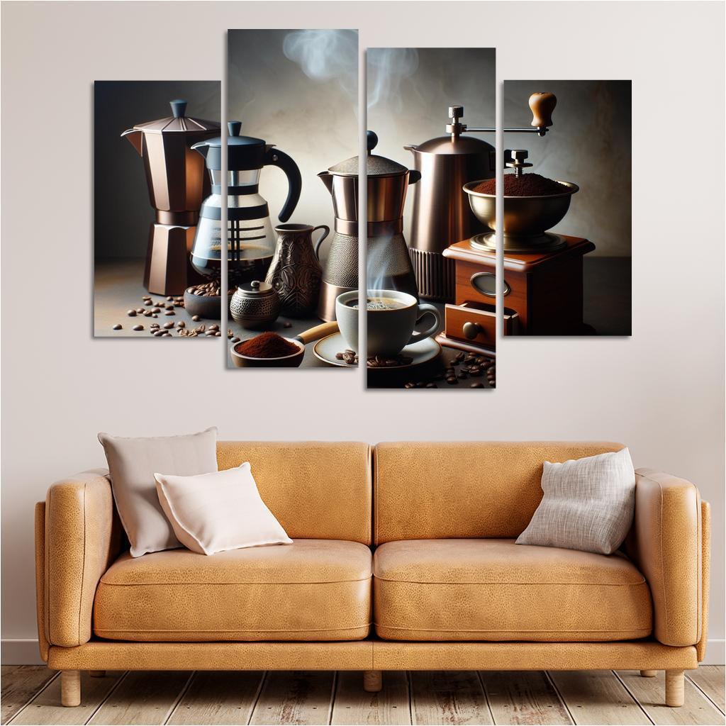 Home Brewed Coffee The Art of Crafting Perfection 4 Piece HD Canvas Wall Art-Original Frame