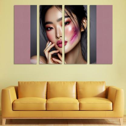 Monochrome Makeup Cohesive Looks 4 Piece HD Modern Canvas Panels-Original Frame