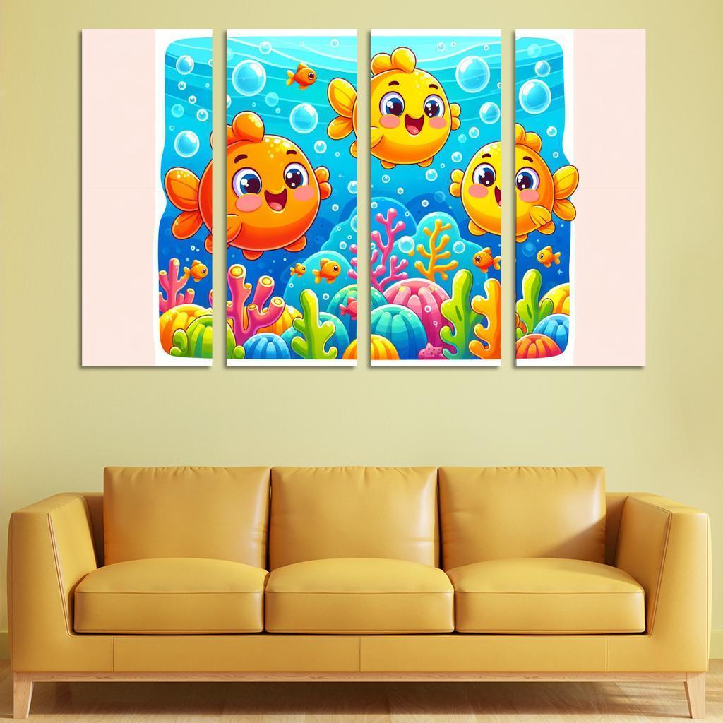 Giggles With Goldfish - Underwater Fun Framed Paintings