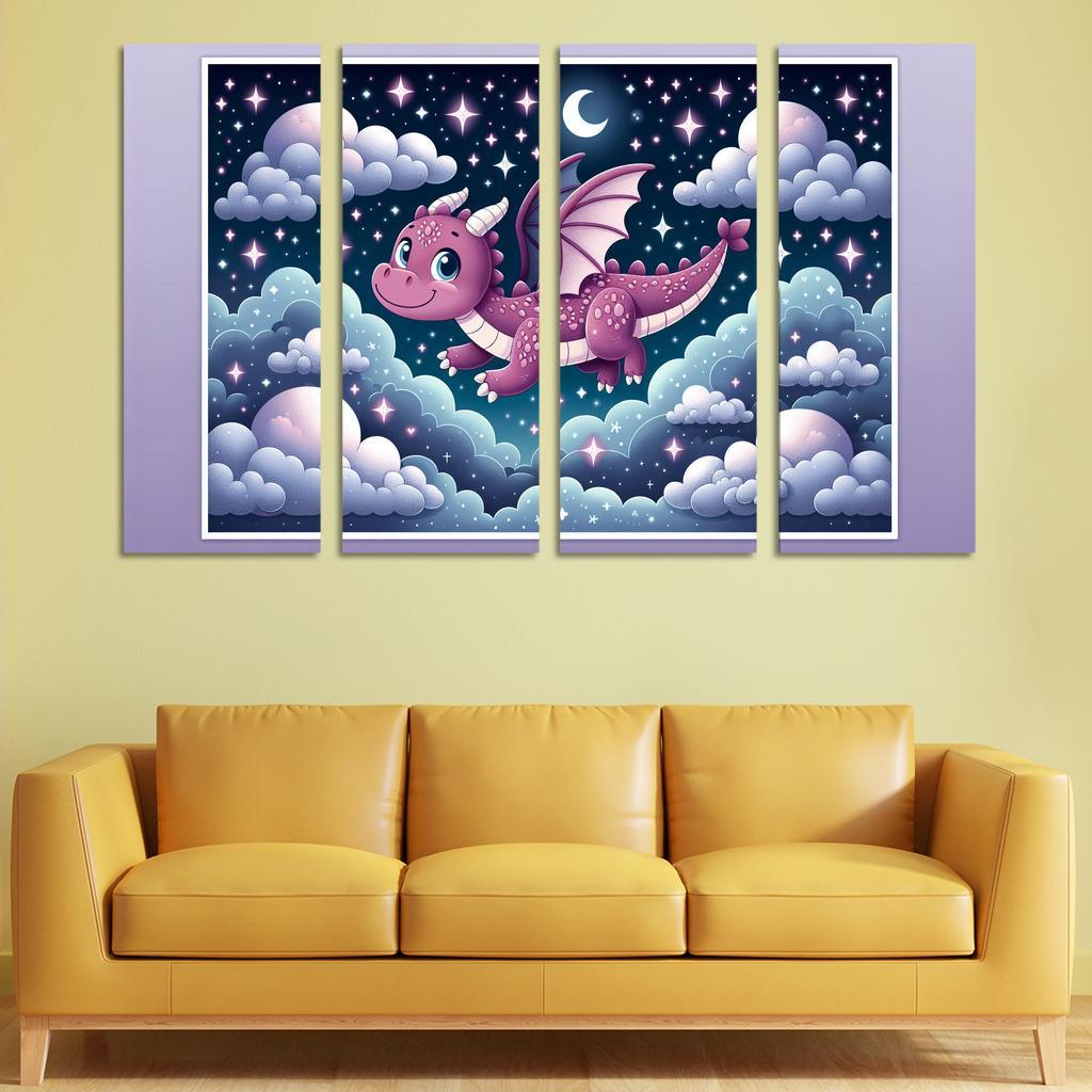 Dreamy Dragon 4 Piece HD Modern Canvas Panels-Original Frame