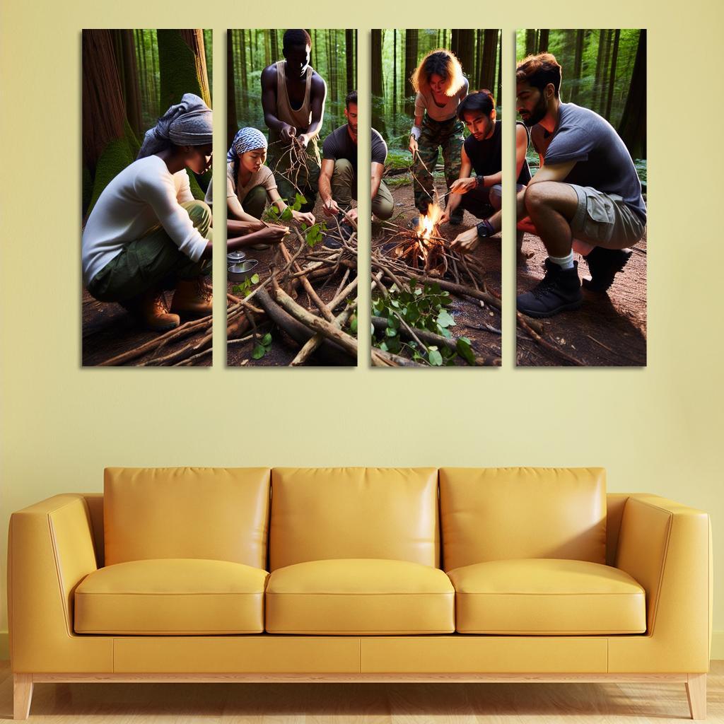 Wilderness Survival Learn the Art of Survival Skills 4 Piece HD Modern Canvas Panels-Original Frame