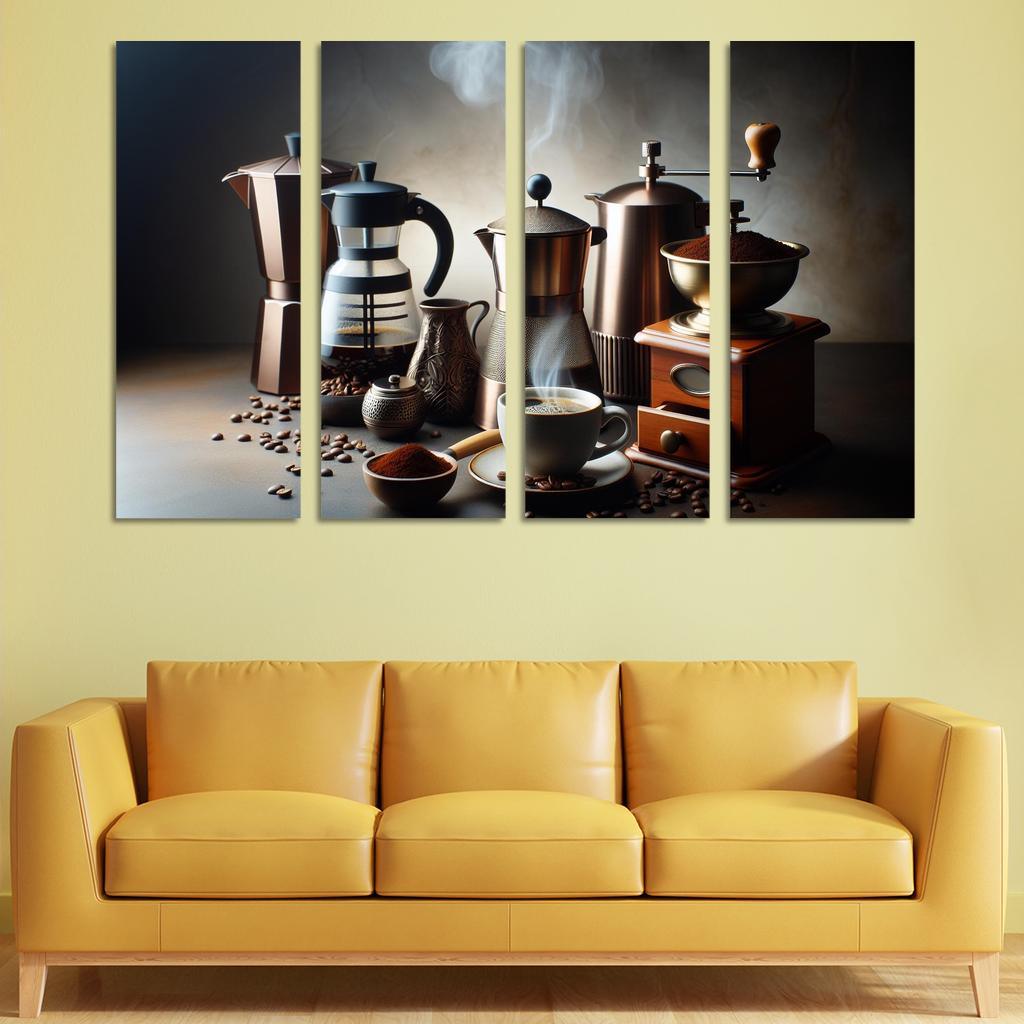 Home Brewed Coffee The Art of Crafting Perfection 4 Piece HD Modern Canvas Panels-Original Frame