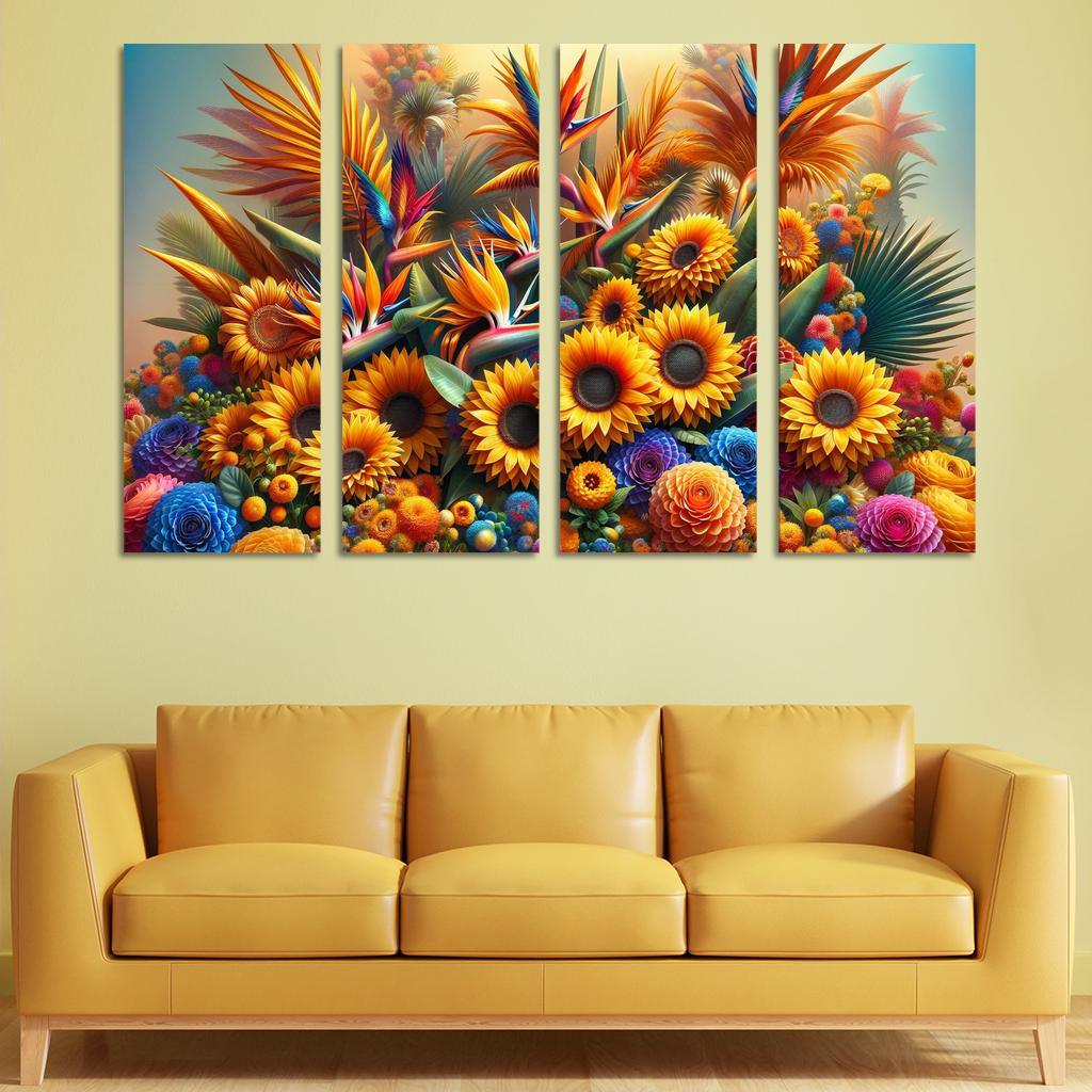 Festival of Colors A Celebration of Floral Diversity 4 Piece HD Modern Canvas Panels-Original Frame