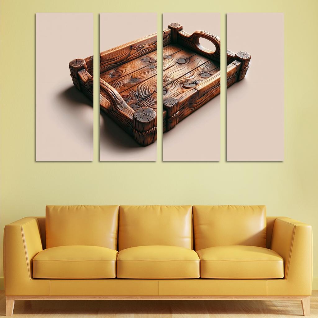 Rustic Wooden Tray with Handles 4 Piece HD Modern Canvas Panels-Original Frame
