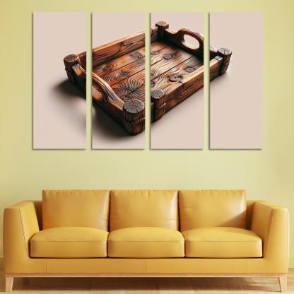 Rustic Wooden Tray with Handles 4 Piece HD Modern Canvas Panels-Original Frame