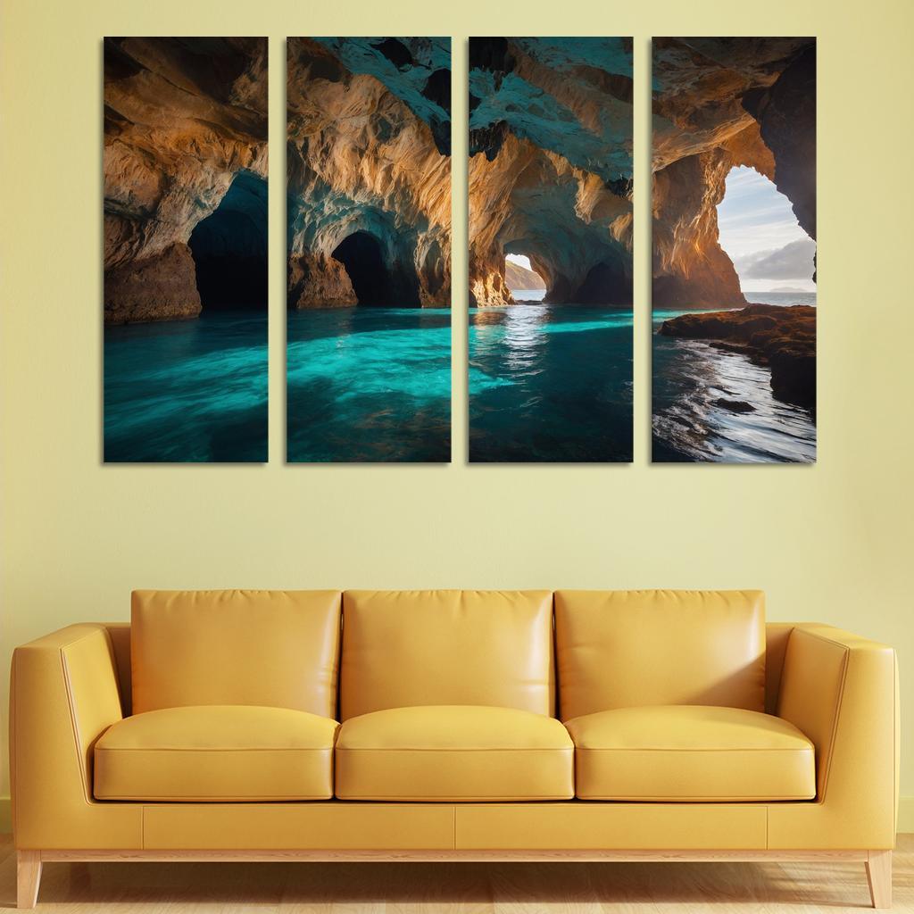The Captivating Depths Of Azure Sea Caves Multi-panel Paintings