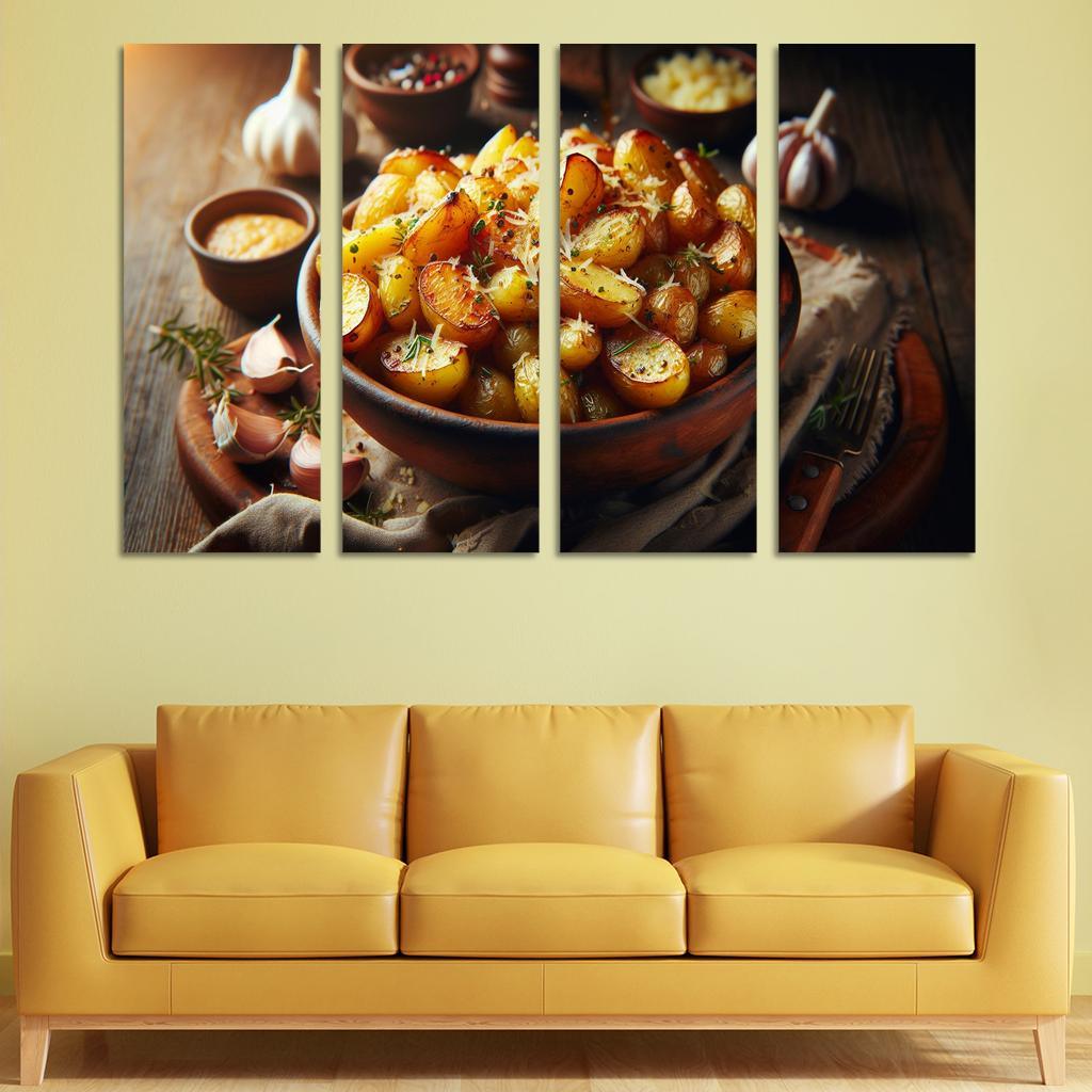 Herbed Garlic Parmesan Roasted Potatoes 4 Piece HD Modern Canvas Panels-Original Frame