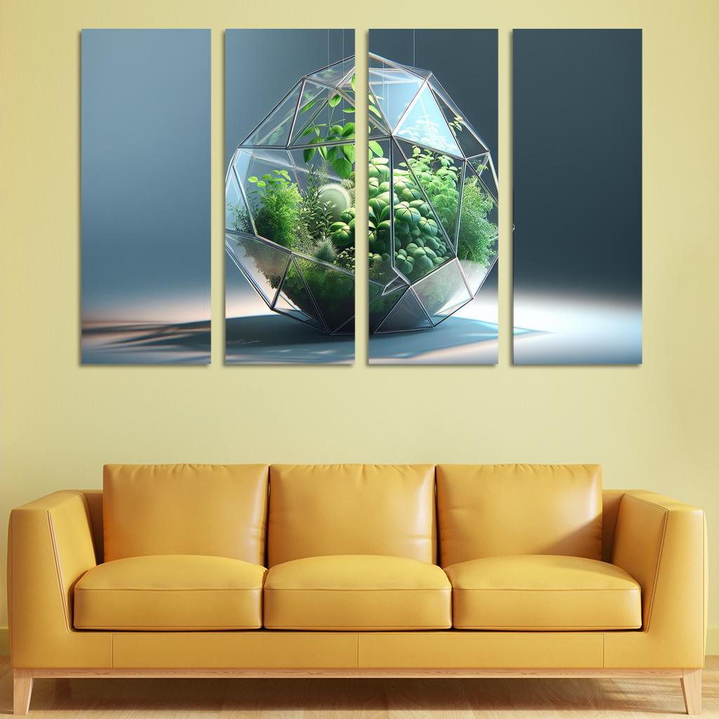 Sculptural Glass Terrarium 4 Piece HD Modern Canvas Panels-Original Frame