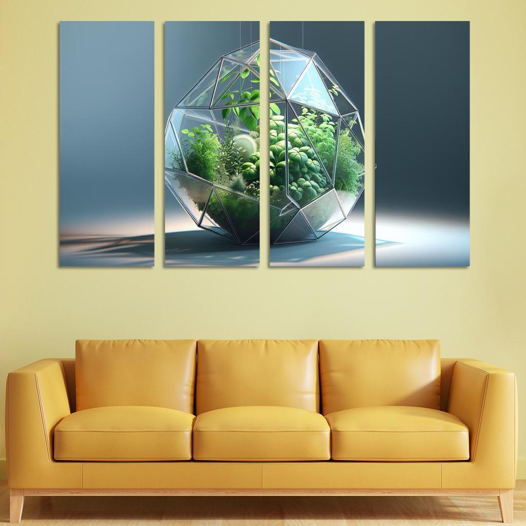 Sculptural Glass Terrarium 4 Piece HD Modern Canvas Panels-Original Frame