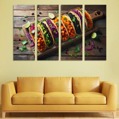 Savory Sweet Potato and Black Bean Tacos 4 Piece HD Modern Canvas Panels-Original Frame