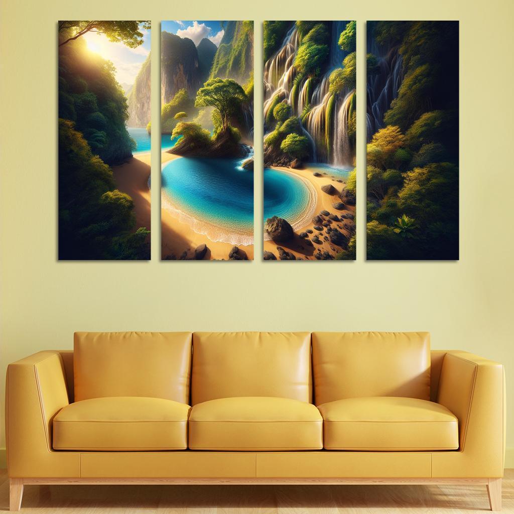 Crystal Lagoon Hidden Waterfall Escape Multi-panel Paintings