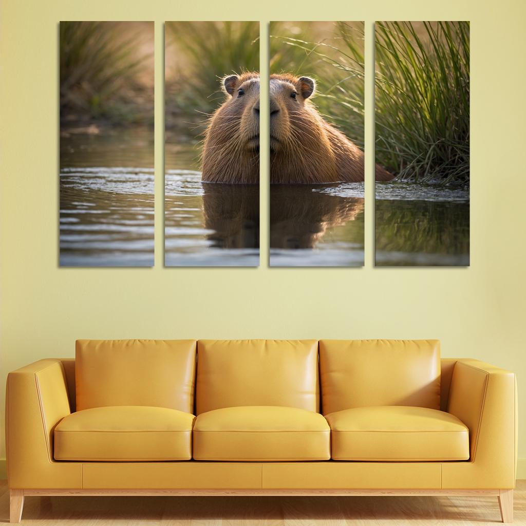 The Charming Capybara By A Waterhole Framed Paintings
