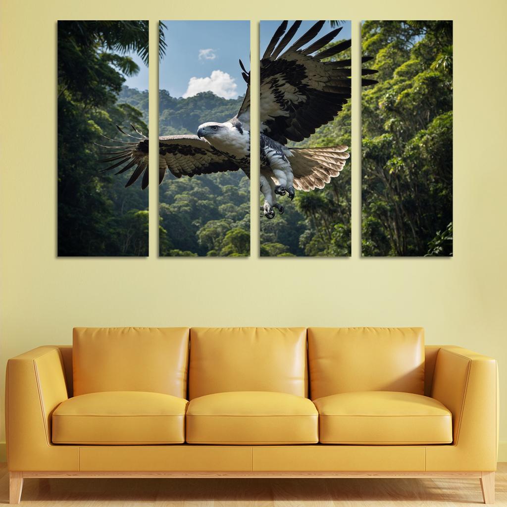The Regal Harpy Eagle Soaring Over The Rainforest Framed Paintings