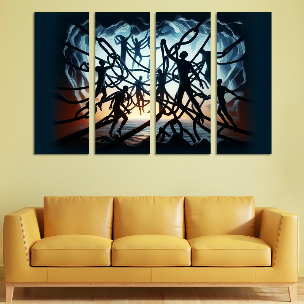 Invisible Threads Art on Human Trafficking Awareness 4 Piece HD Modern Canvas Panels-Original Frame