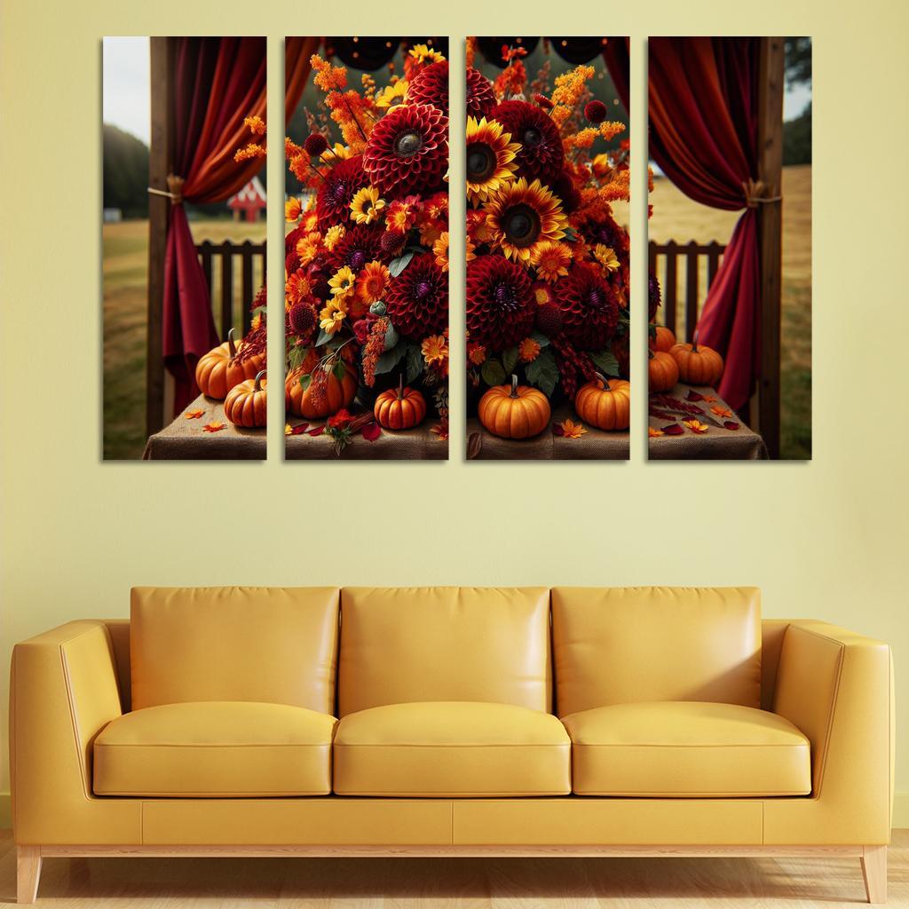 Autumn's Embrace A Seasonal Floral Bounty 4 Piece HD Modern Canvas Panels-Original Frame