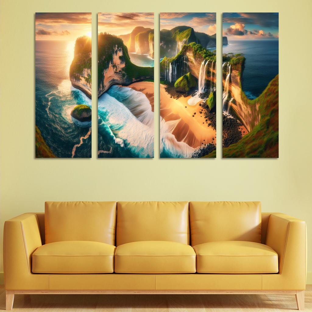 Cascading Waterfalls Beach Natural Wonder Oil Paintings Frame