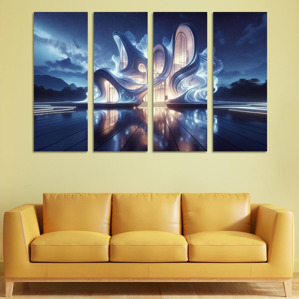 Bioluminescent Structures 4 Piece HD Modern Canvas Panels-Original Frame