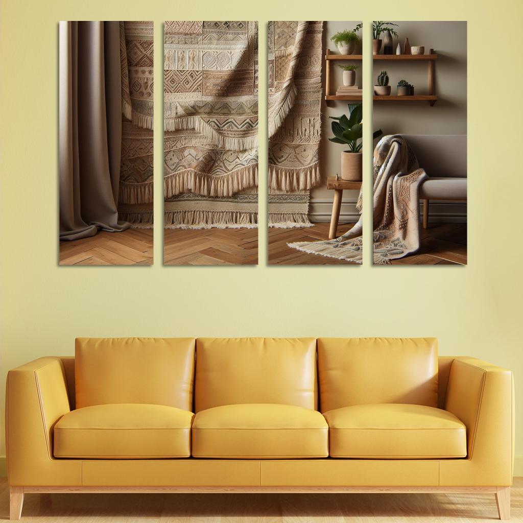 Textured Fabric Wall Hanging 4 Piece HD Modern Canvas Panels-Original Frame