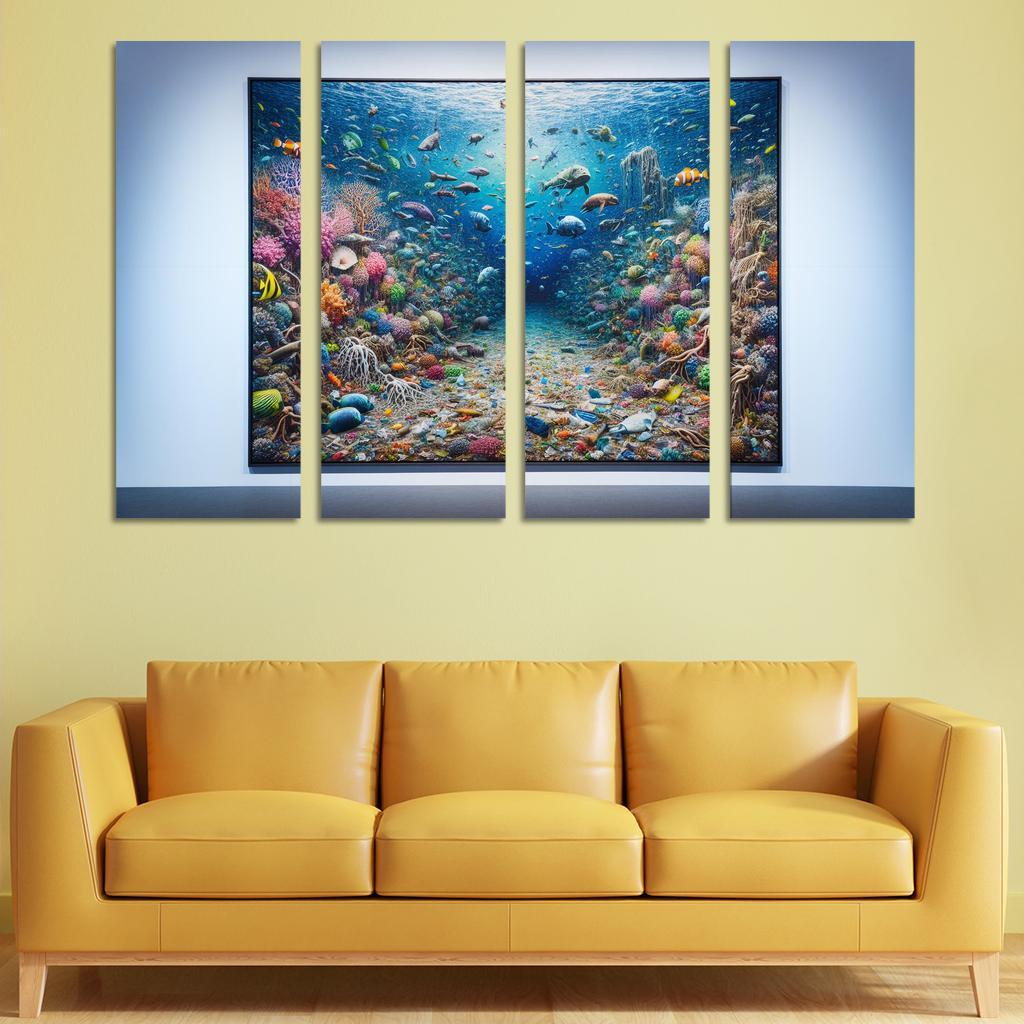Beneath the Surface Ocean Conservation Awareness 4 Piece HD Modern Canvas Panels-Original Frame