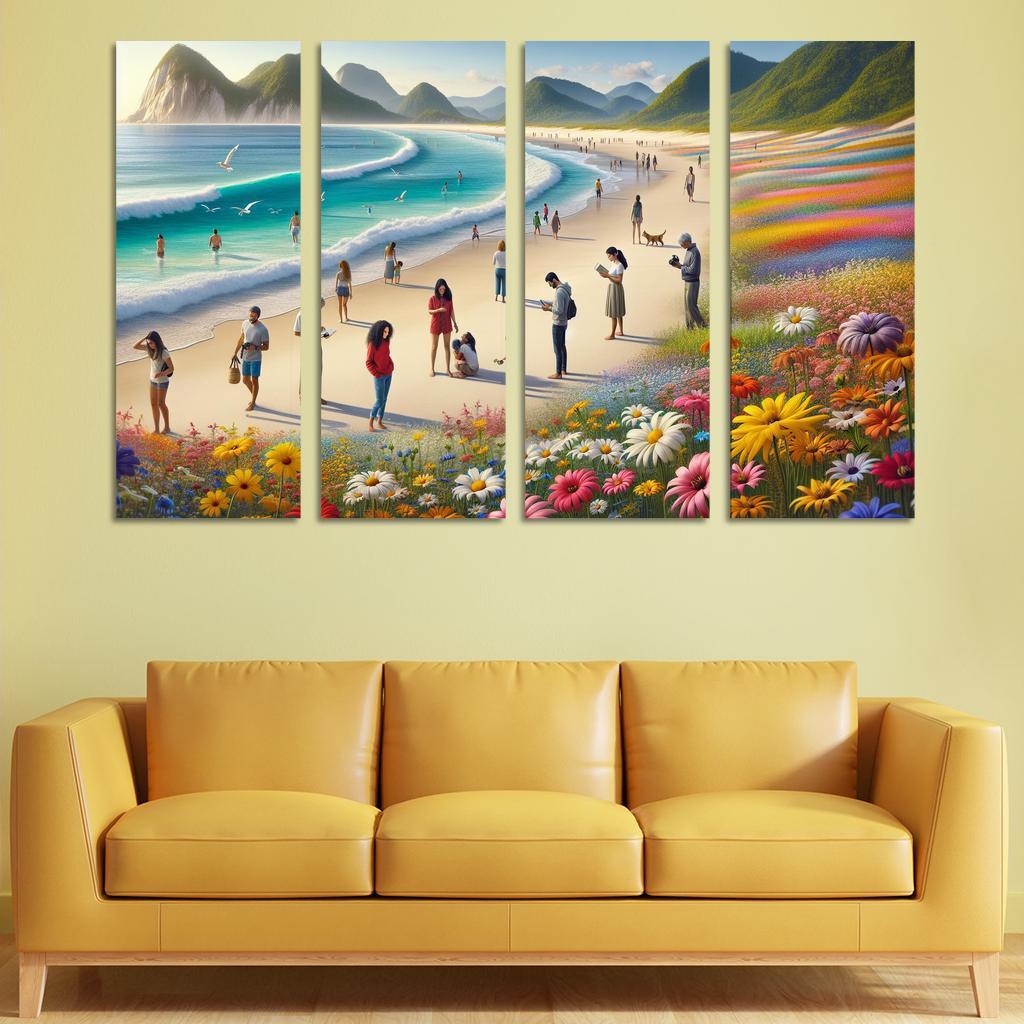 Wildflower Bay Nature's Blooming Beach Canvas Paintings Frame