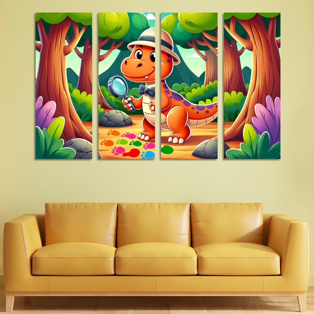 Dino Detective 4 Piece HD Modern Canvas Panels-Original Frame