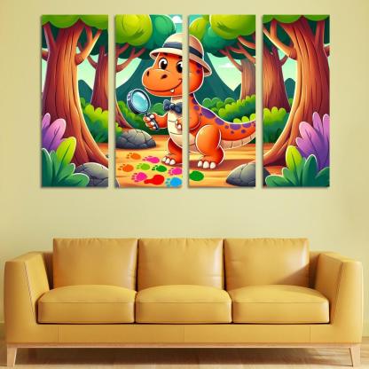 Dino Detective 4 Piece HD Modern Canvas Panels-Original Frame